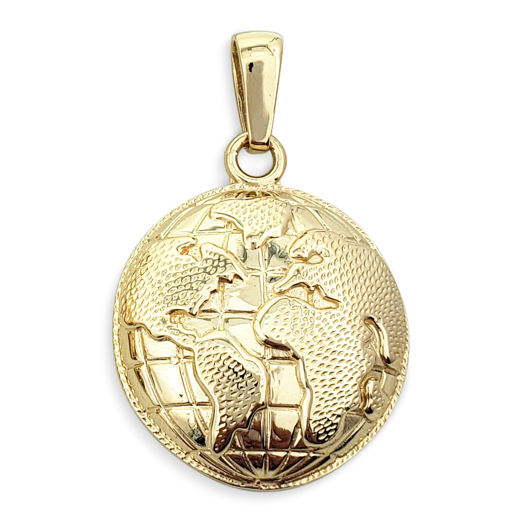 Real 18K Yellow Gold Globe Pendant, Gold World Pendant Earth