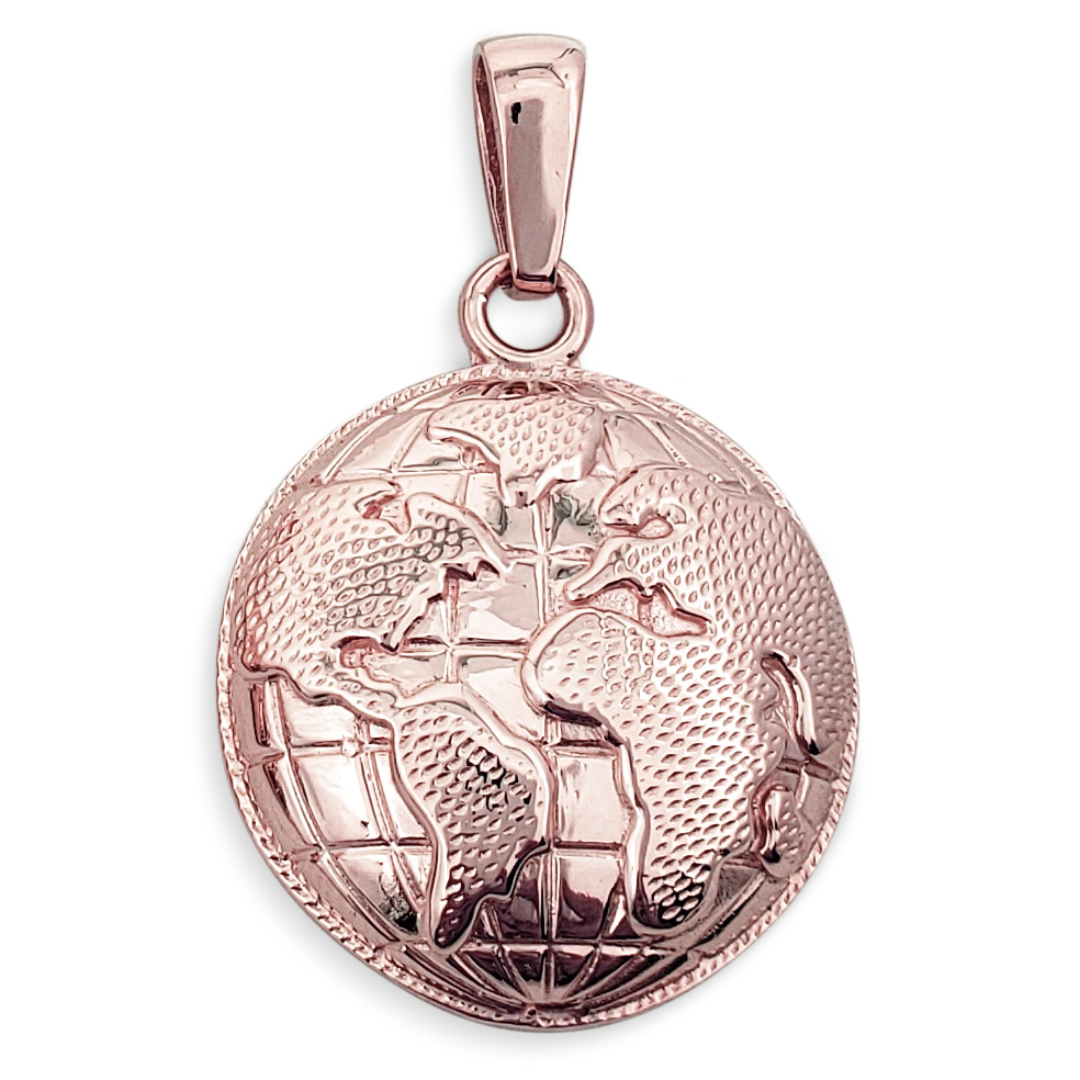 Real 18K Rose Gold Globe Pendant, Gold World Pendant Earth