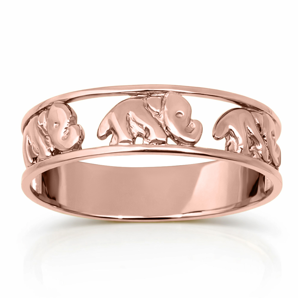 Solid 14K Rose Gold Elephant Ring 6mm Size 3 - 12, Lucky