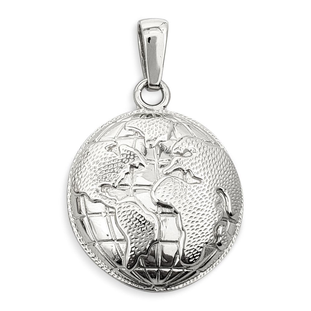 Solid 18K White Gold Globe Pendant, Gold World Pendant Earth