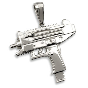 Solid 14K White Gold Uzi Pendant, Real Gold Gun Pendant