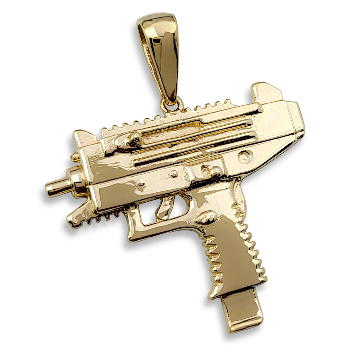 Solid 14K Yellow Gold Uzi Pendant, Real Gold Gun Pendant