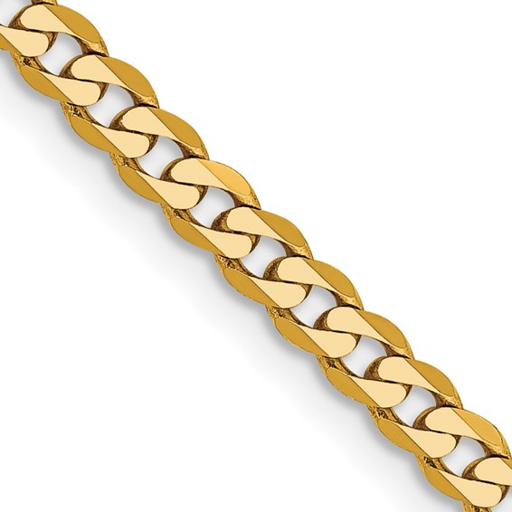 Solid 10K Yellow Gold 18" Flat Beveled Curb Chain, 2.9mm, 5.5 Grams