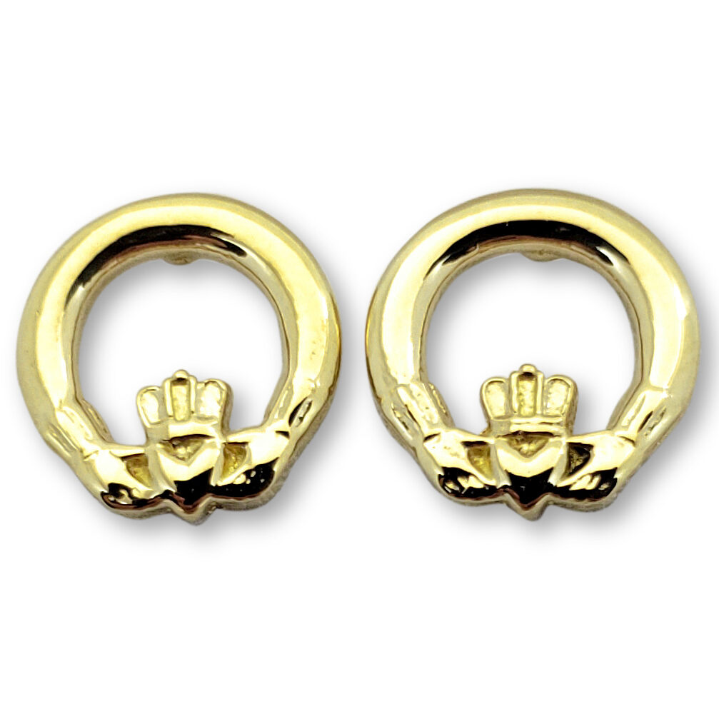 Solid 10K Yellow Gold Claddagh Earrings 10mm, Irish Claddagh Jewelry