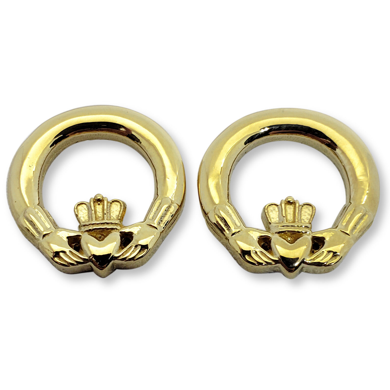 Solid 10K Yellow Gold Claddagh Earrings 16mm, Irish Claddagh Jewelry