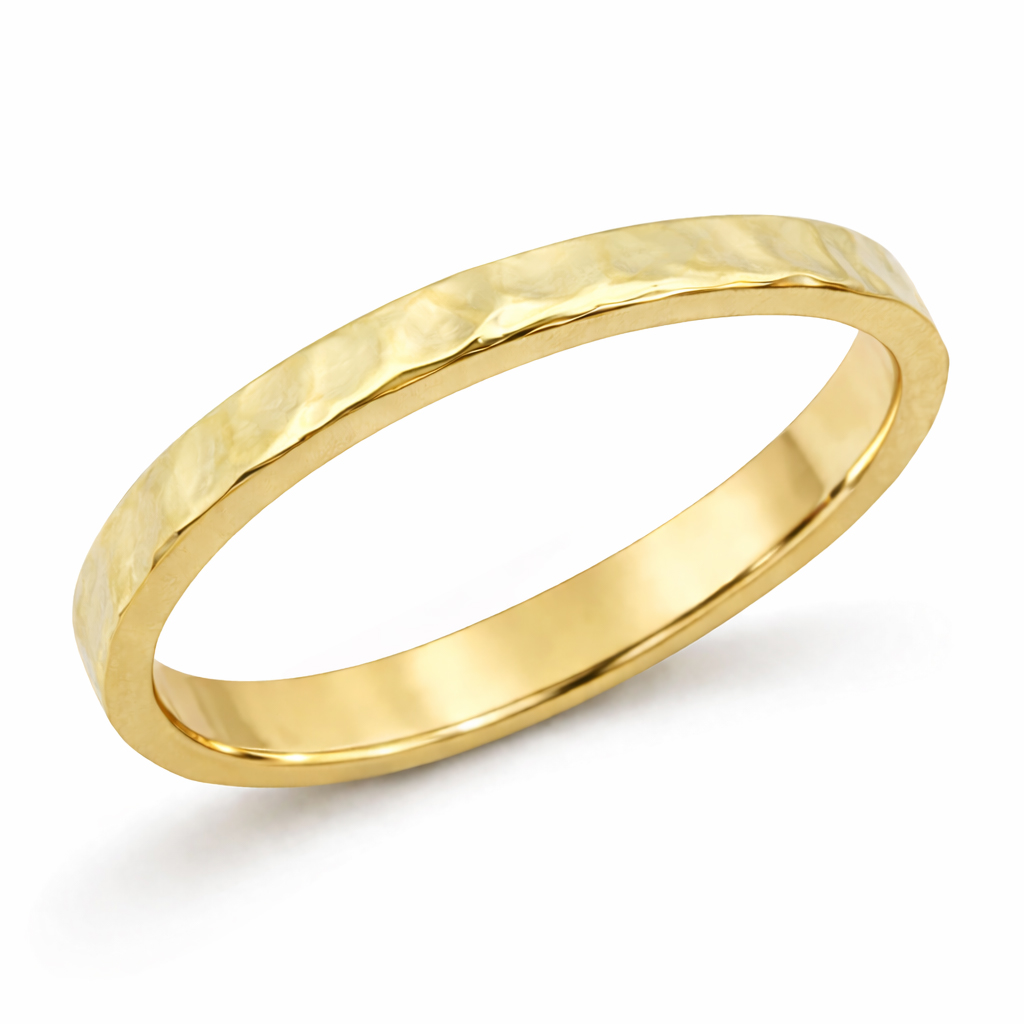 Solid 10K Yellow Gold Hammered Ring, Gold Stackable Ring 2mm Sizes 1 - 12, Midi