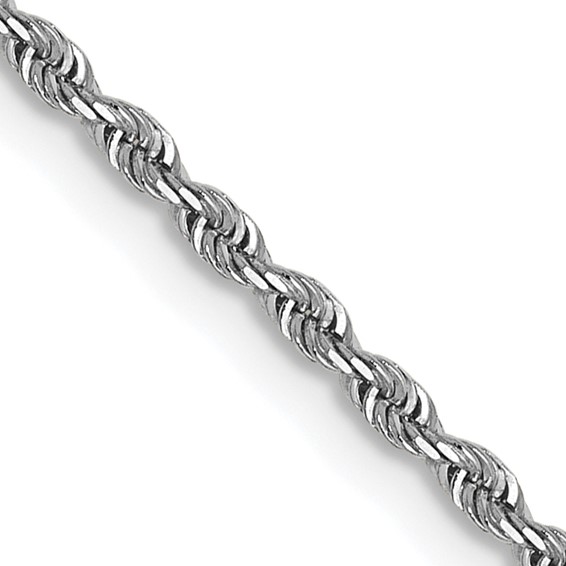 Solid 14K White Gold 22" Diamond Cut Rope Chain, 1.2mm, 3.95 Grams