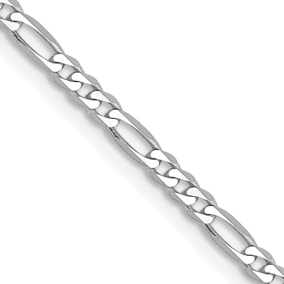 Solid 14K White Gold 24" Flat Figaro Chain, 2.25mm, 4.87 Grams