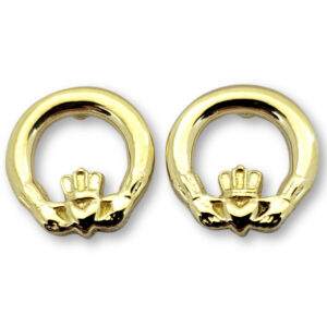 Solid 14K Yellow Gold Claddagh Earrings 10mm, Irish Claddagh Jewelry