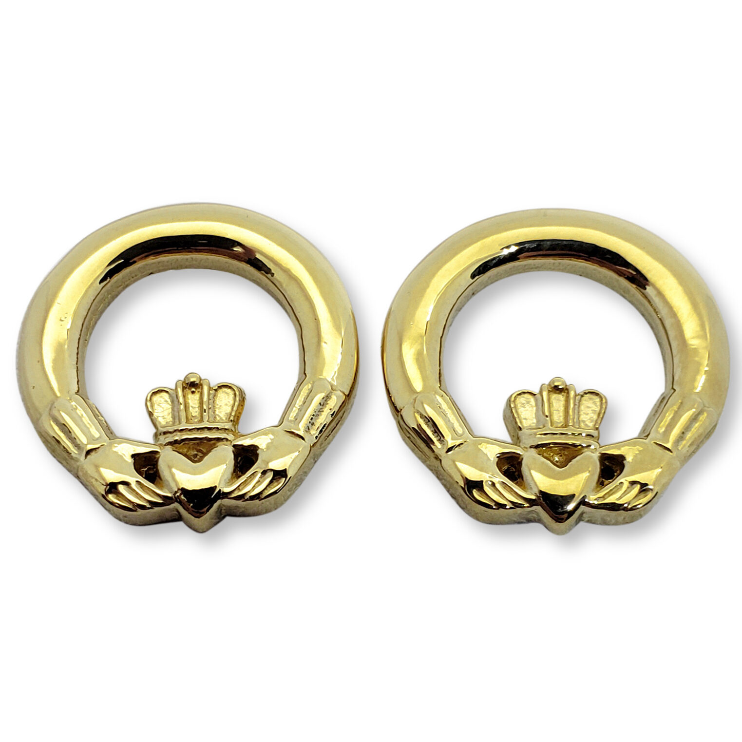 Solid 14K Yellow Gold Claddagh Earrings 16mm, Irish Claddagh Jewelry