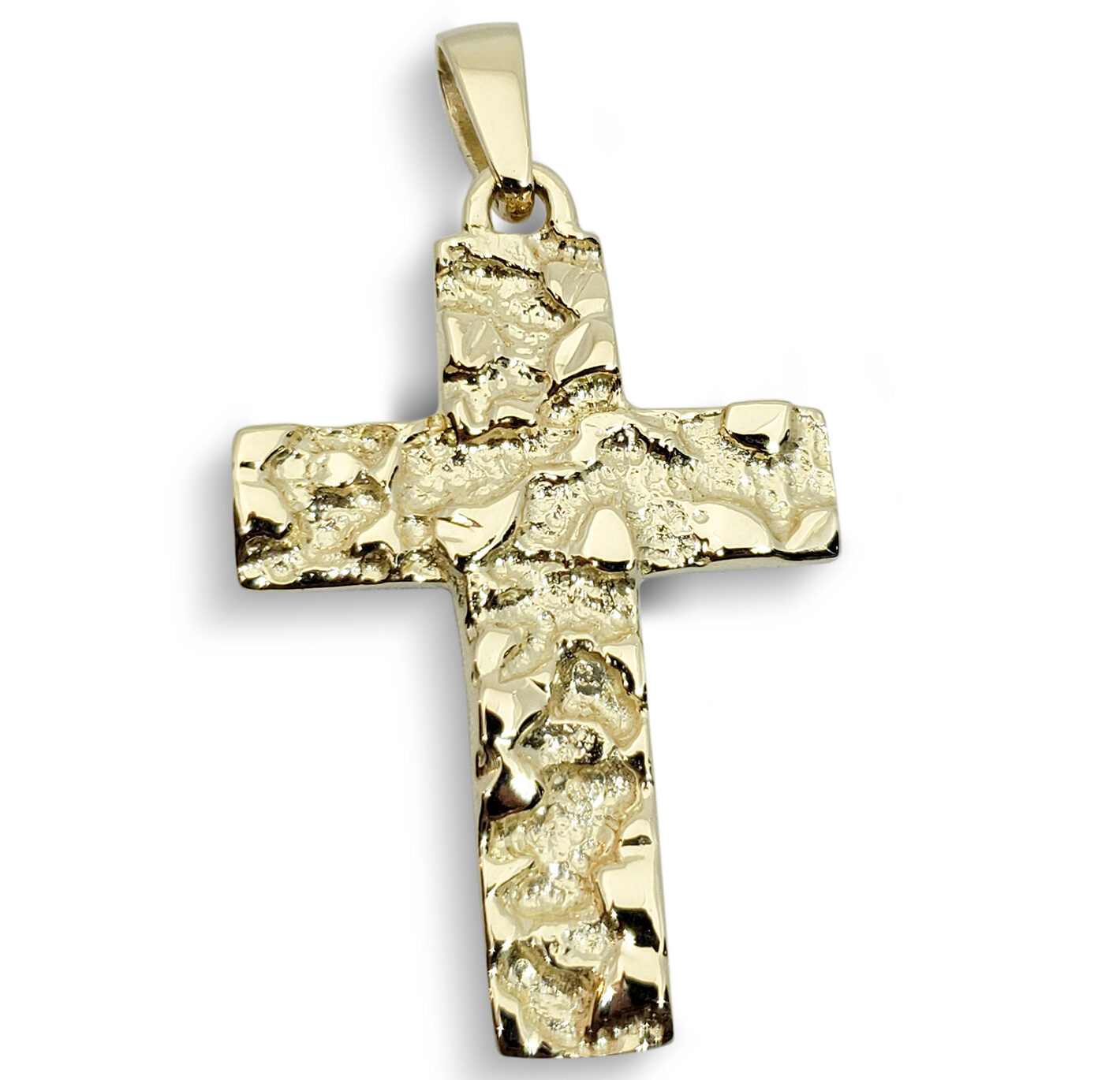 Solid 14K Yellow Gold Nugget Cross Pendant Gold Nugget Cross 2"