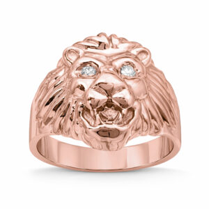 Solid 18K Rose Gold Mens Lion Ring Diamond Eyes Lion Jewelry Size 5 - 15