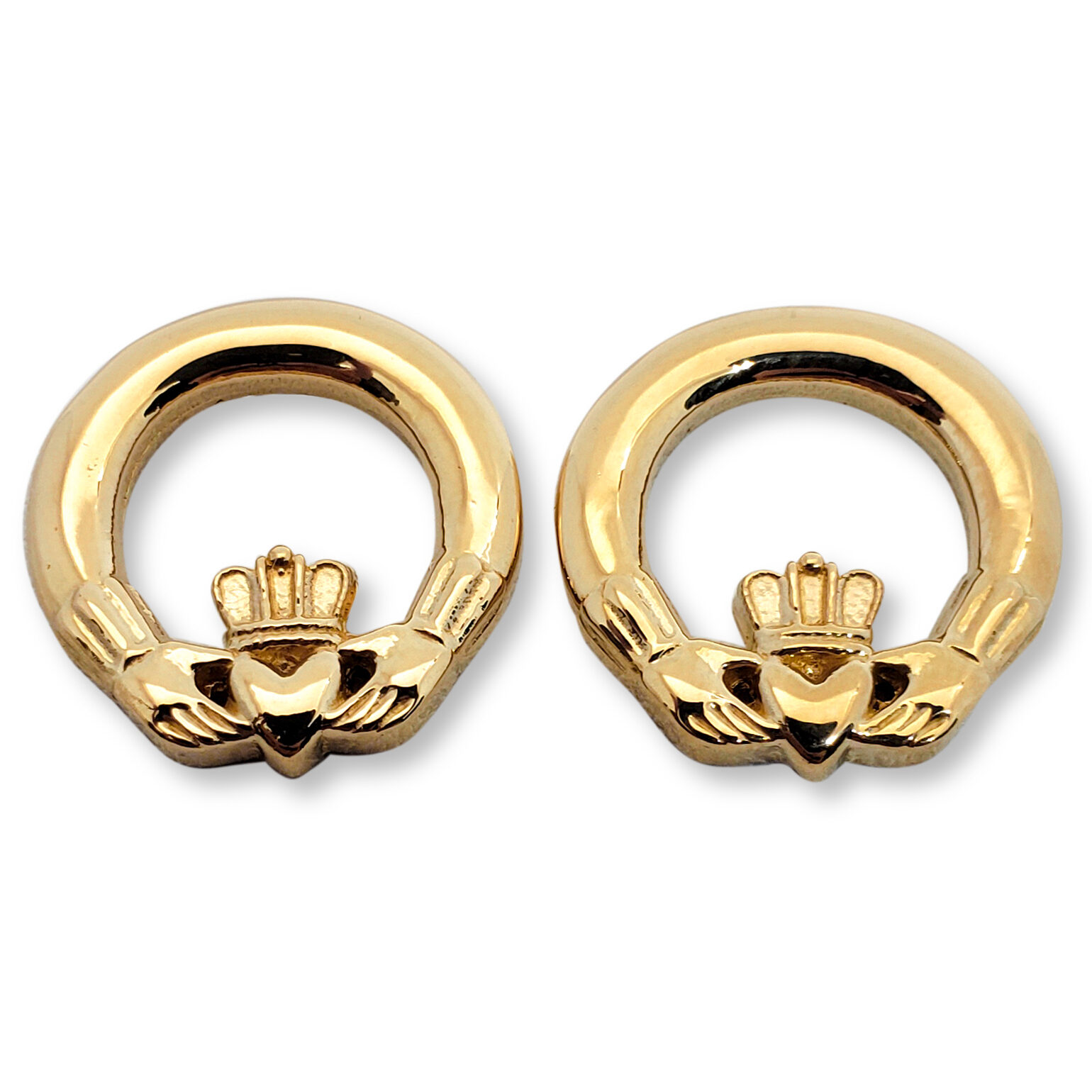 Solid 18K Yellow Gold Claddagh Earrings 16mm, Irish Claddagh Jewelry