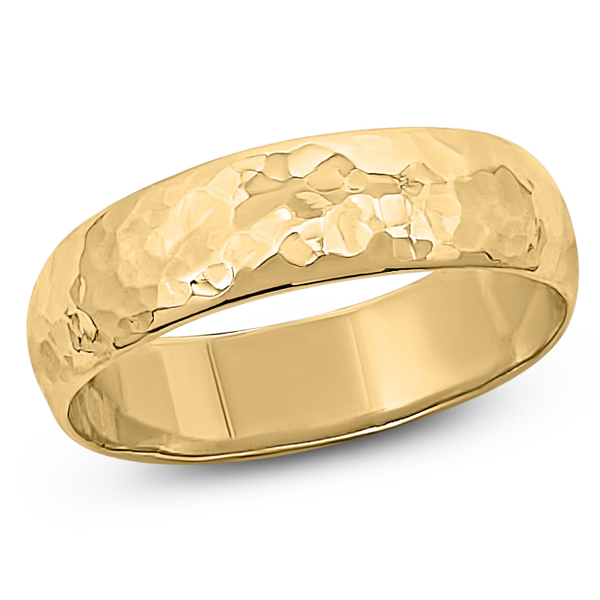 Solid 18K Yellow Gold Hammered Ring Handmade 5mm Hammer Texture Band, Real Gold Wedding Band