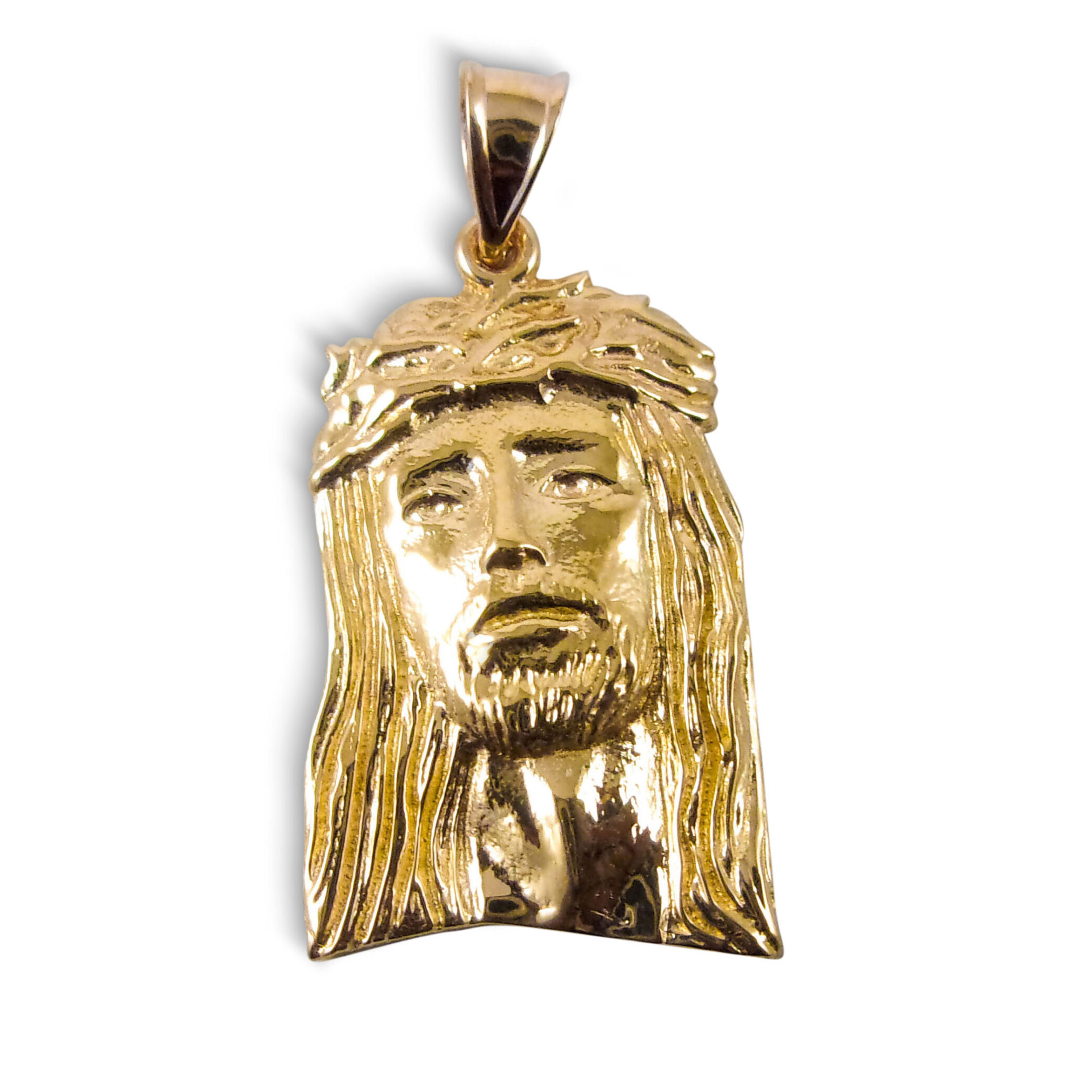 Solid 18K Yellow Gold Jesus Piece Gold Jesus Pendant 1"