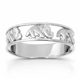 Solid 18K White Gold Elephant Ring Jewelry 6mm Size 3 - 12, Lucky Ring