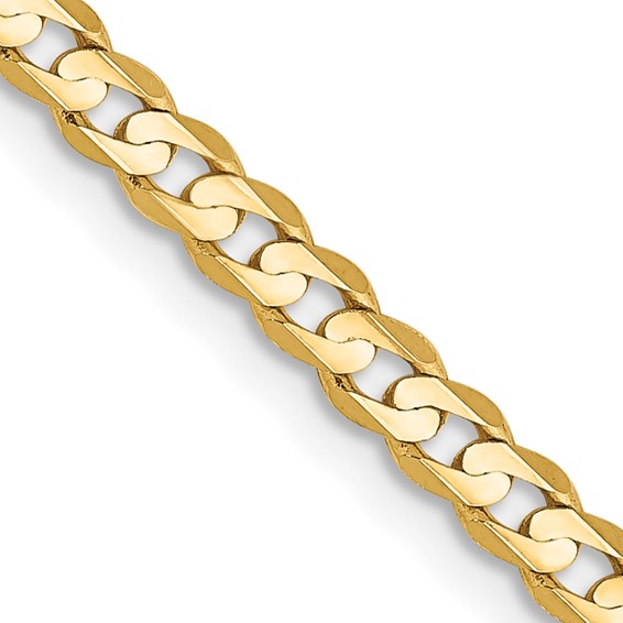 Solid 14K Yellow Gold 22" Concave Open Curb Chain, 3mm, 6.9 Grams