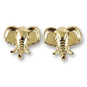 Solid 14K Yellow Gold Stud Earrings Elephant Jewelry Head Design, 12mm