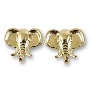 Solid 10K Yellow Gold Stud Earrings Elephant Jewelry Head Design, 12mm, 2.1 grams