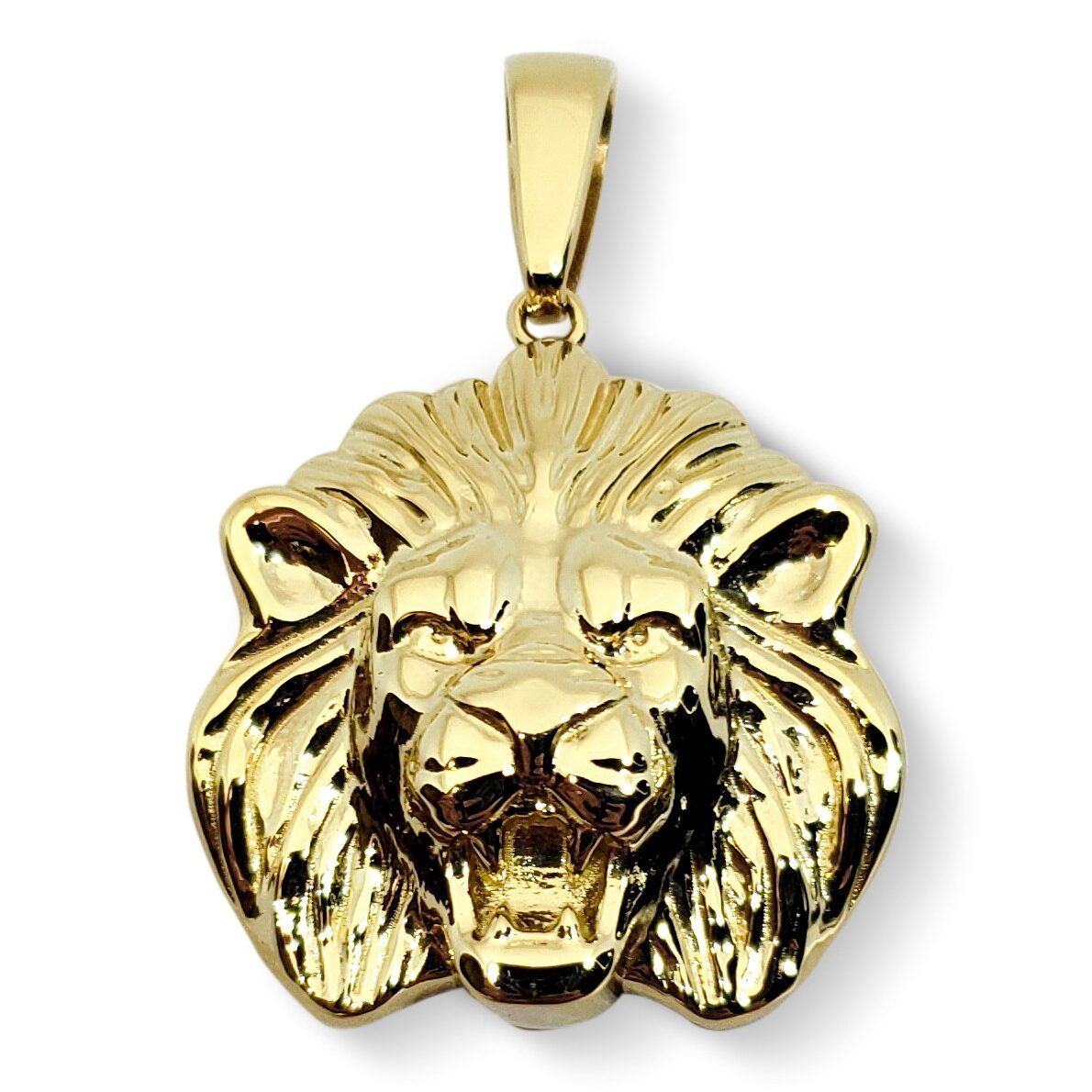 Solid 14K Yellow Gold Mens Lion Pendant Gold Lion Medal, 24mm
