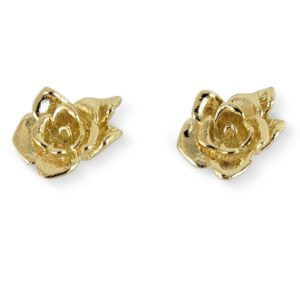 Solid 10K Yellow Gold Rose Stud Earrings Gold Stud Flower Earrings, 13mm, 1/2"