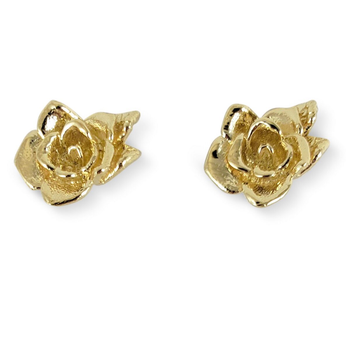 Solid 10K Yellow Gold Rose Stud Earrings Gold Stud Flower Earrings, 13mm, 1/2"