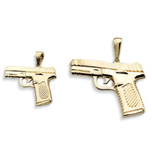 Solid 10K Yellow Gold 9mm Pistol Pendant, Real Gold Gun Pendant