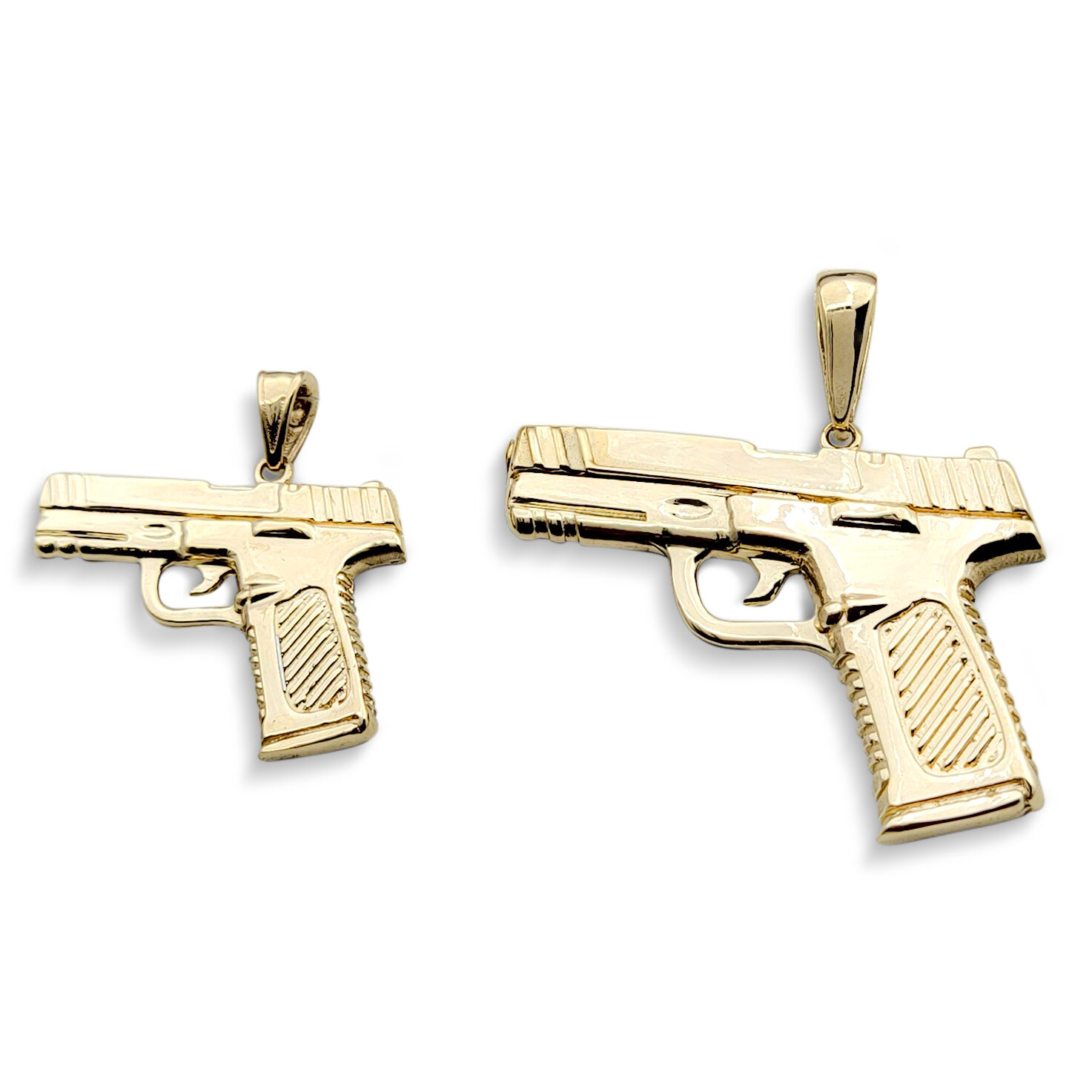 Solid 14K Yellow Gold 9mm Pistol Pendant, Real Gold Gun Pendant