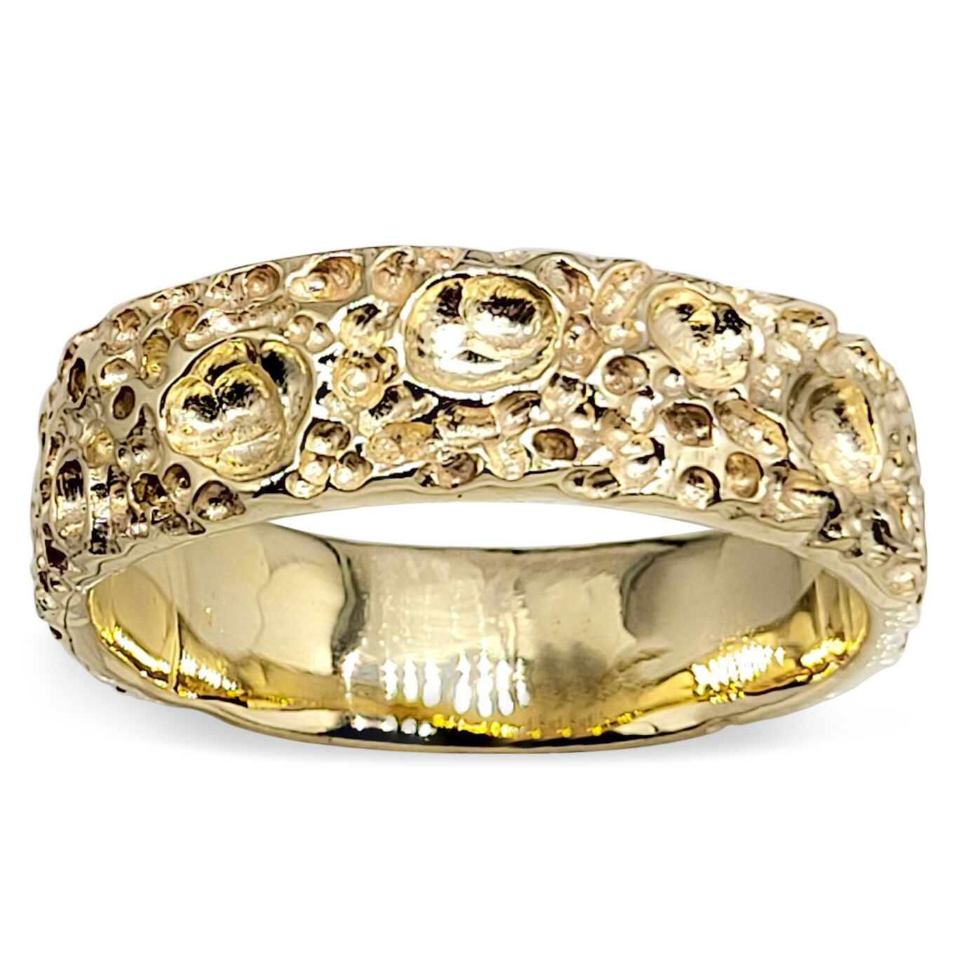 10K Yellow Gold Moon Surface Ring, Gold Moon Crater Ring, 6mm Gold Wedding Band