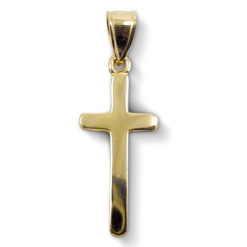 Solid 10K Yellow Gold Plain Cross Handmade Small Gold Cross Pendant, 3/4" long