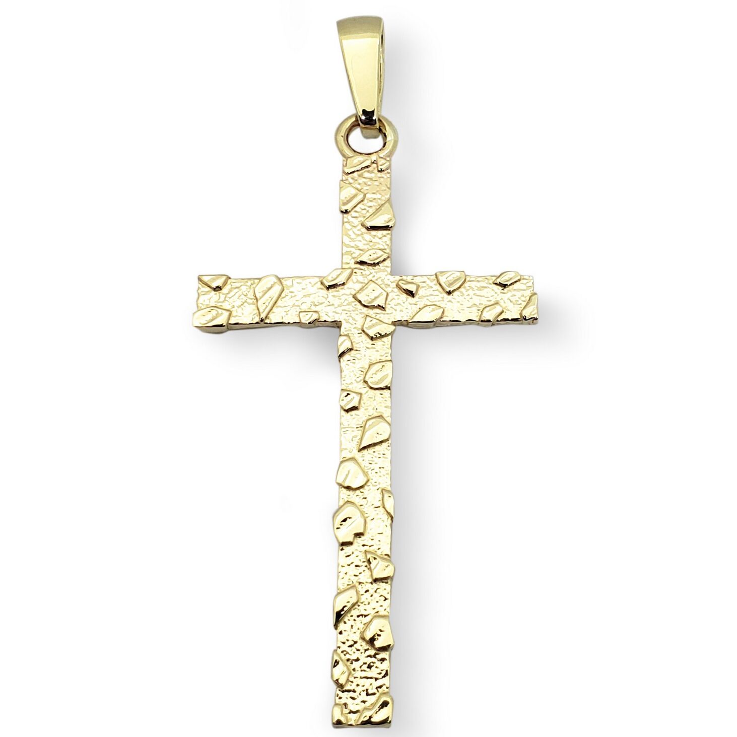 Solid 14K Yellow Gold Skinny Cross Nugget Mens Gold Cross Pendant, 4.3 grams, 2 3/8"