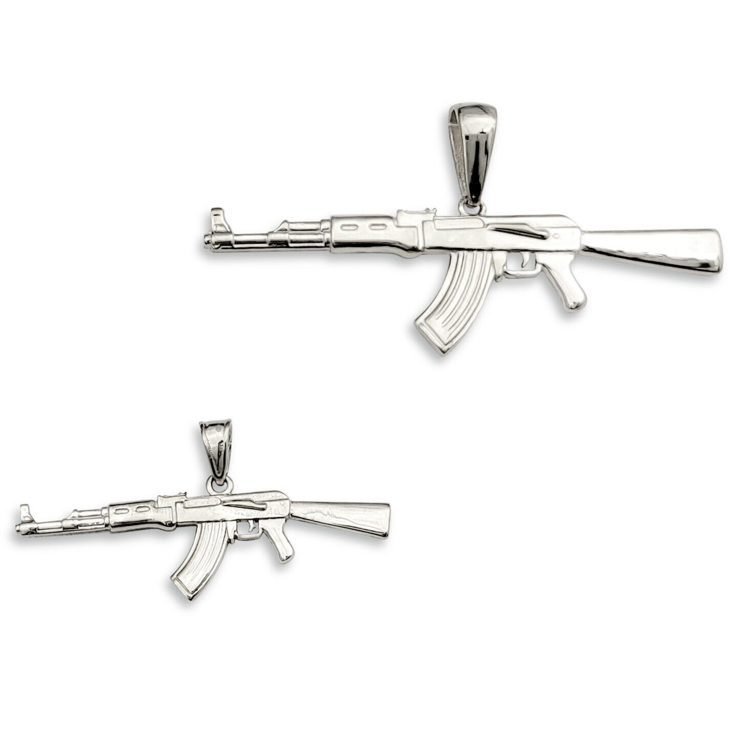 Solid 18K White Gold AK-47 Pendant, Real Gold Gun Pendant AK47