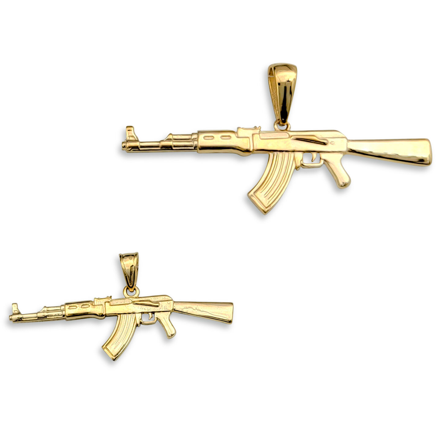 Solid 18K Yellow Gold AK-47 Pendant, Real Gold Gun Pendant AK47