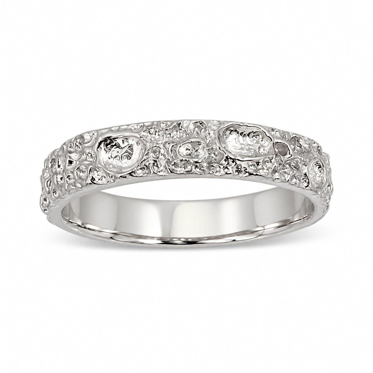 10K White Gold Moon Surface Ring, Gold Moon Crater Ring, 4mm Gold Wedding Band