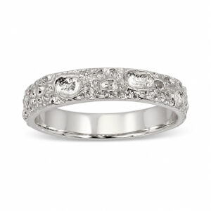 18K White Gold Moon Surface Ring, Gold Moon Crater Ring, 4mm Gold Wedding Band