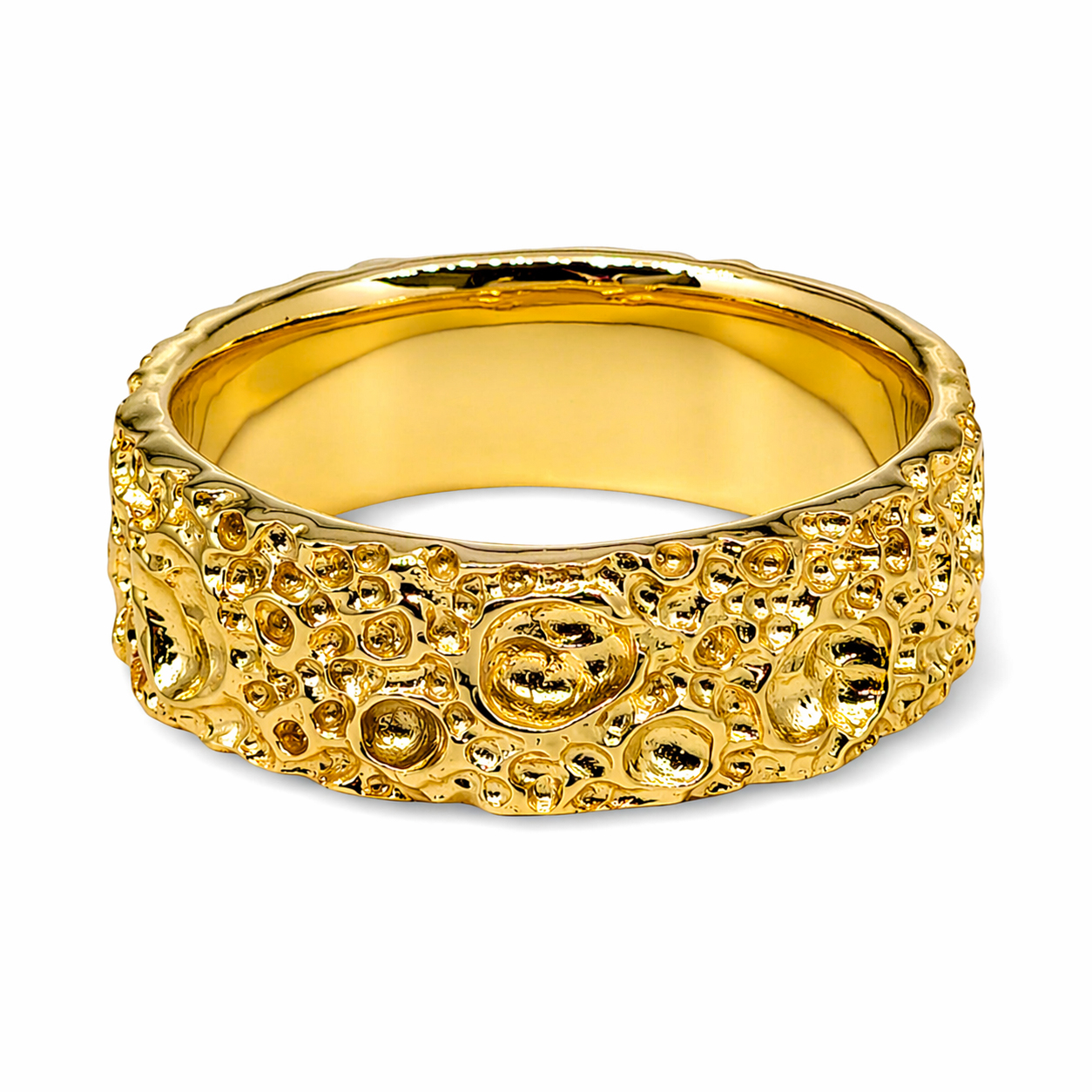 18K Yellow Gold Moon Surface Ring, Gold Moon Crater Ring, 7mm Gold