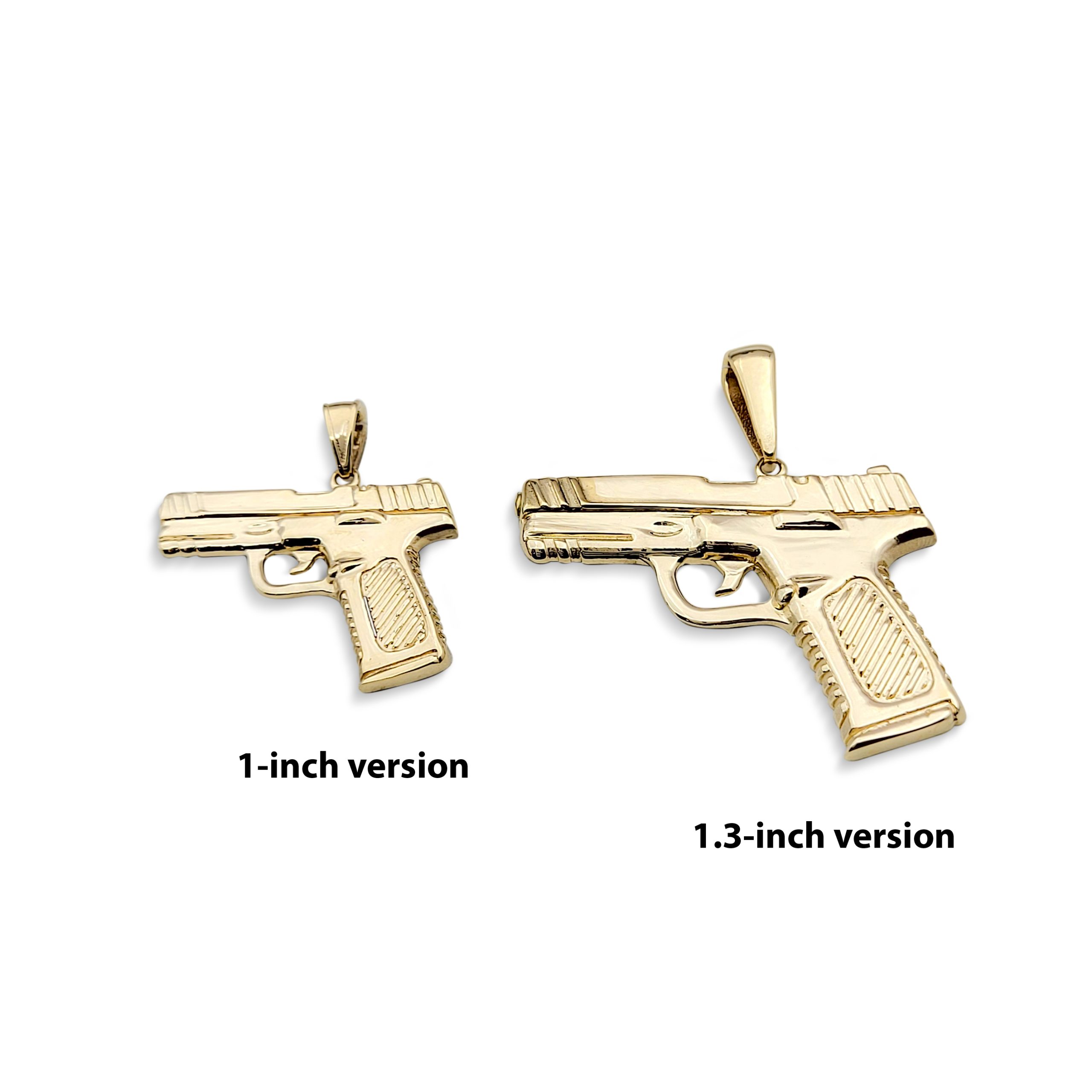 Solid 10K Yellow Gold 9mm Pistol Pendant, Real Gold Gun Pendant