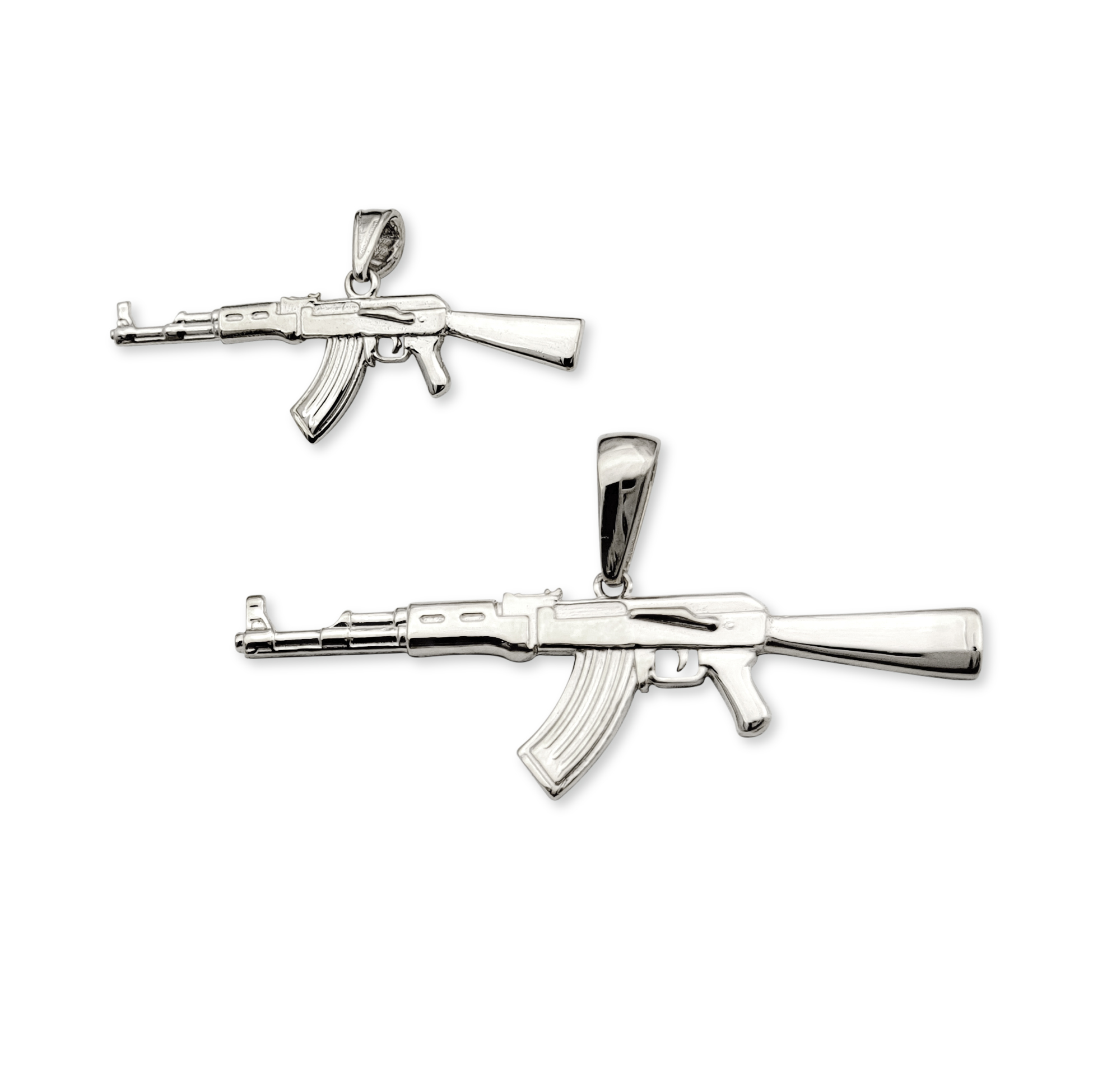Solid 18K White Gold AK-47 Pendant, Real Gold Gun Pendant AK47
