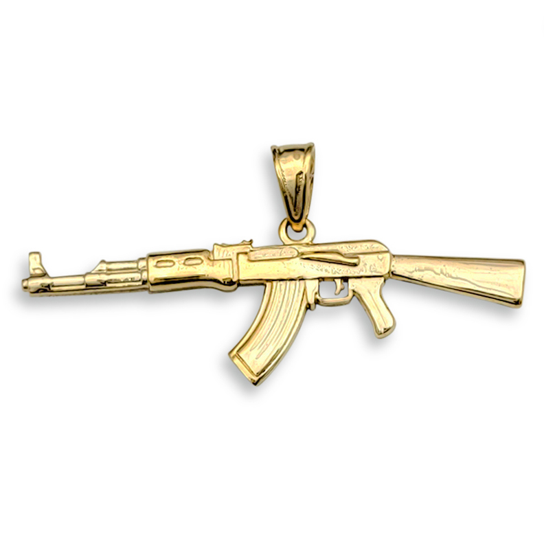 Solid 18K Yellow Gold AK-47 Pendant, Real Gold Gun Pendant AK47