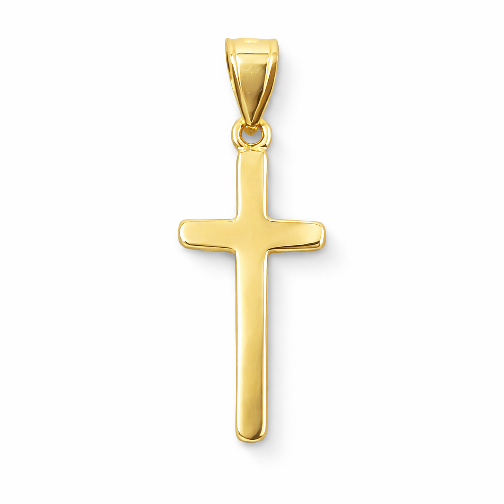 Solid 10K Yellow Gold Plain Cross Handmade Small Gold Cross Pendant, 3/4" long