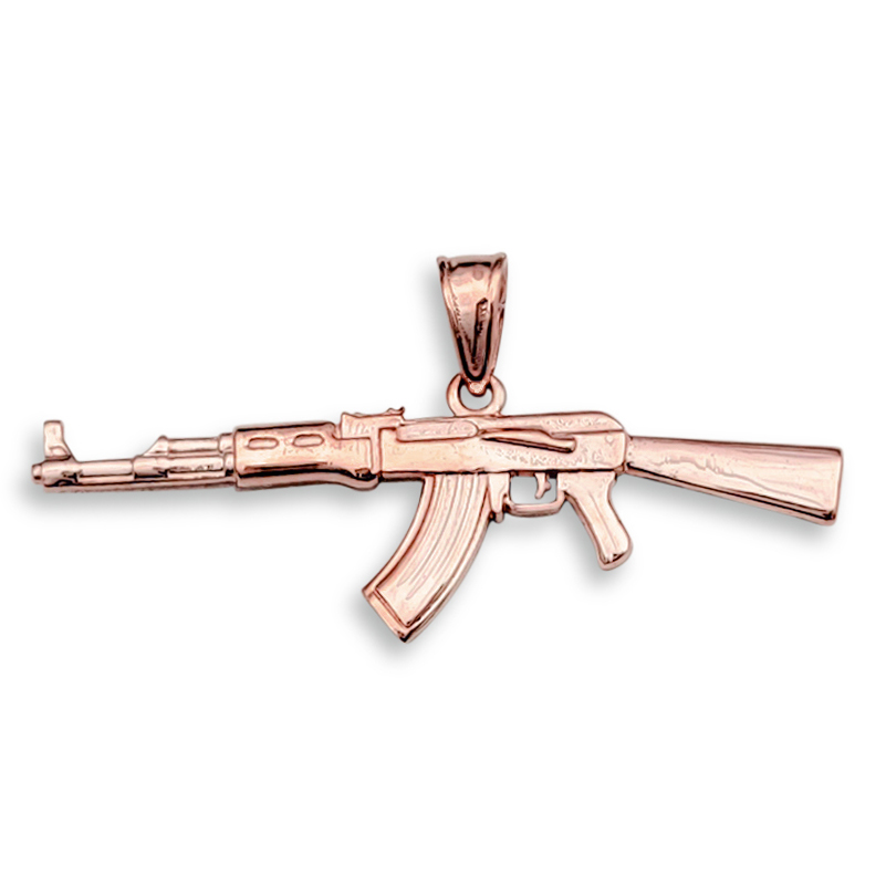 Solid 14K Rose Gold AK-47 Pendant, Real Gold Gun Pendant AK47