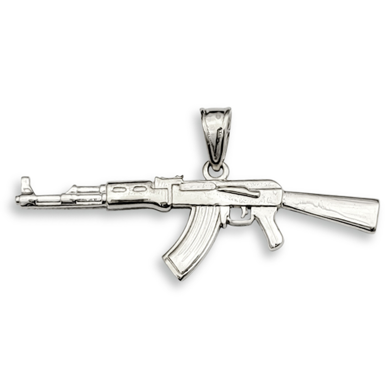Solid 14K White Gold AK-47 Pendant, Real Gold Gun Pendant AK47
