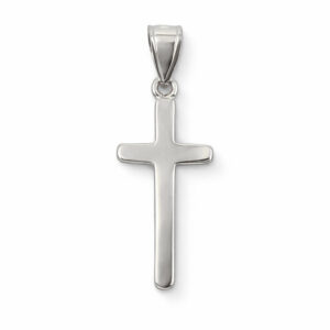 Solid 14K White Gold Plain Cross Pendant, Small Cross, Handmade Jewelry, 3/4"