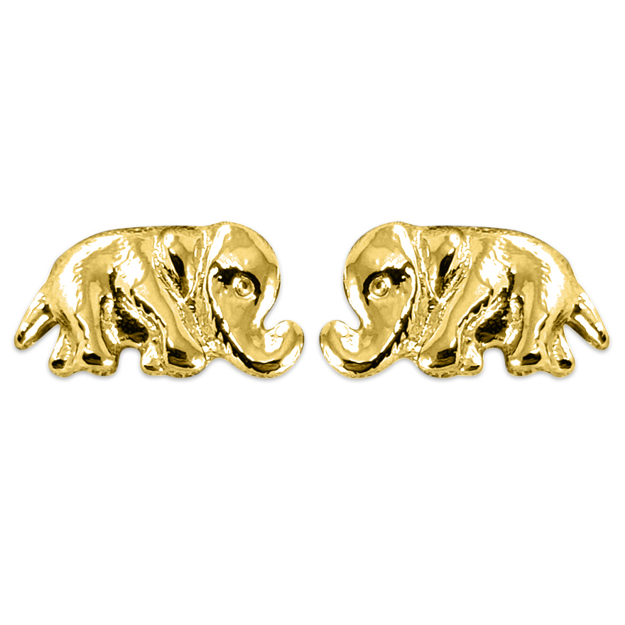 Solid 10K Yellow Gold Elephant Earrings, Elephant Jewelry, Stud Earrings All Sizes