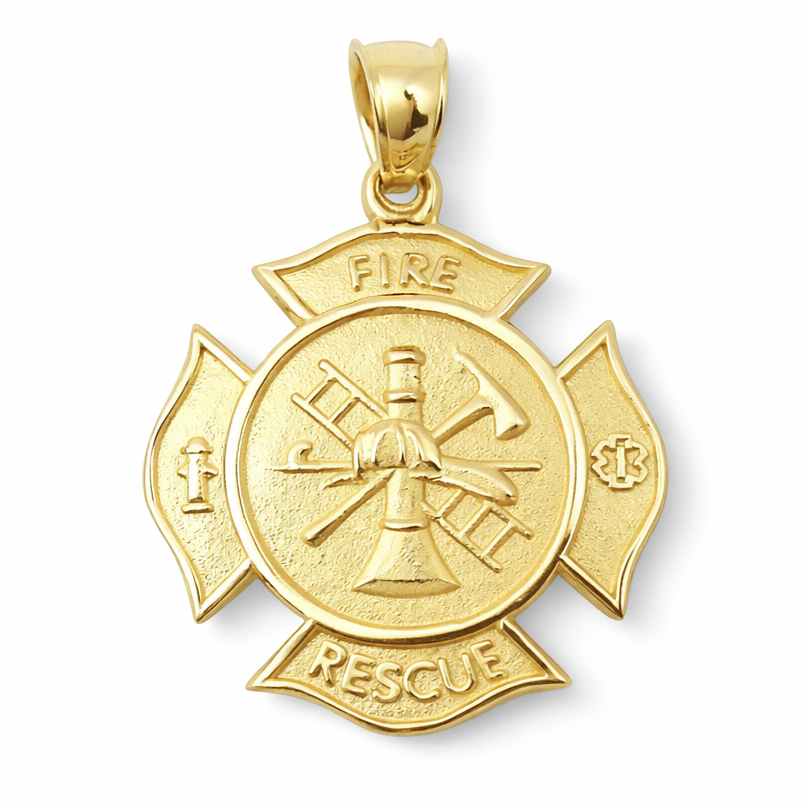 Solid 10K Yellow Gold Firefighter Fire Rescue Maltese Cross Pendant