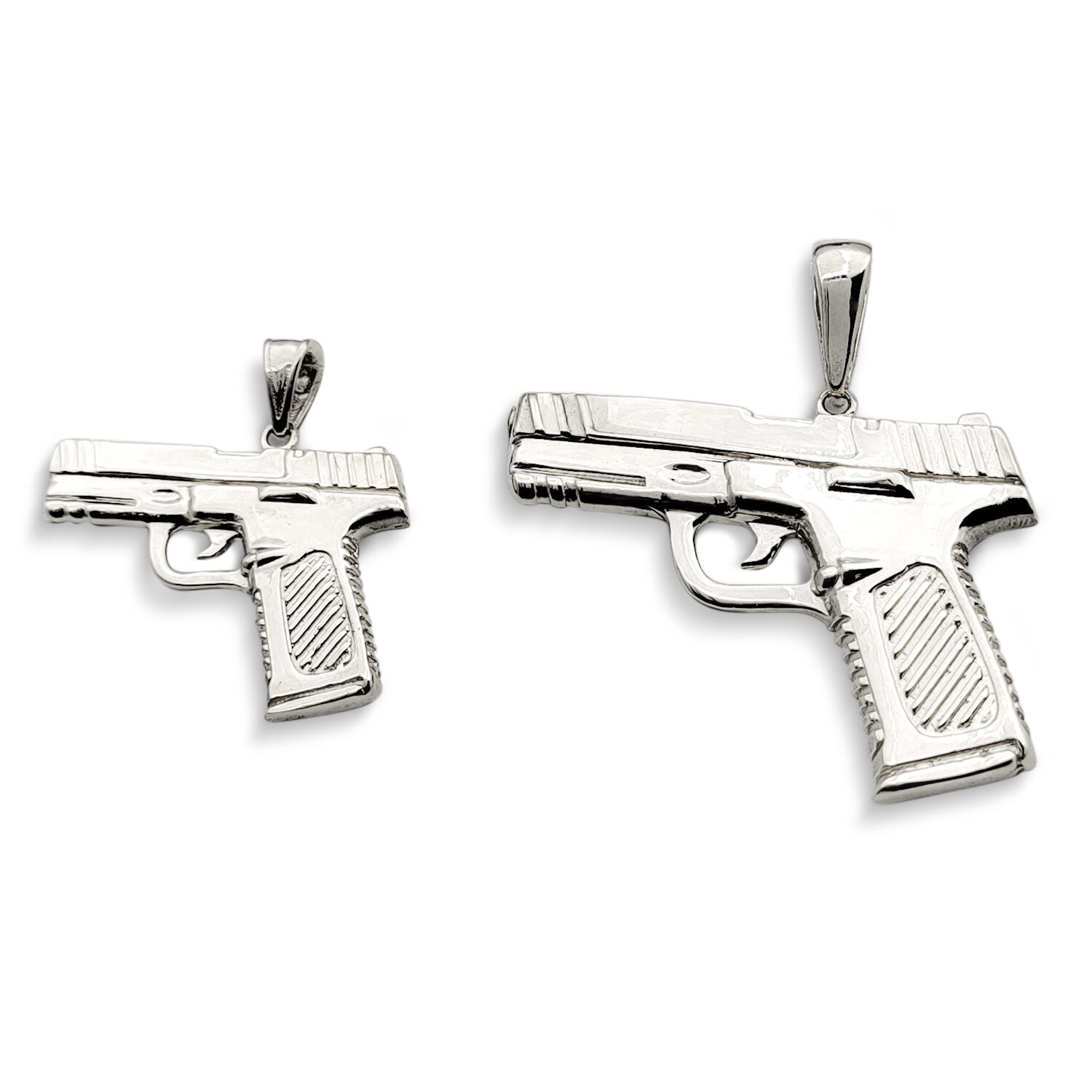 Solid 18K White Gold 9mm Pistol Pendant, Real Gold Gun Pendant