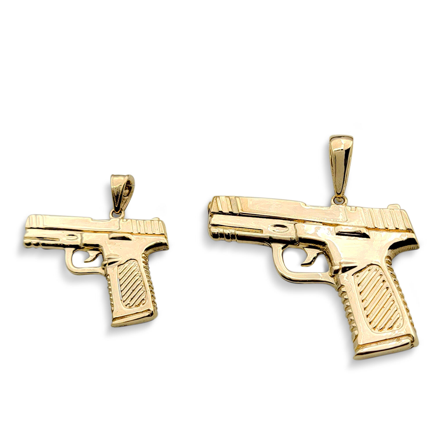 Solid 18K Yellow Gold 9mm Pistol Pendant, Real Gold Gun Pendant
