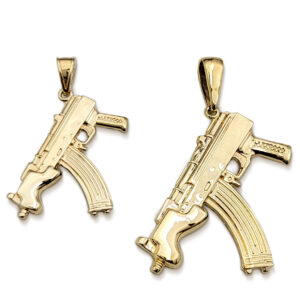 Solid 14K Yellow Gold Mini Draco Pistol, Real Gold Gun Pendant AK-47