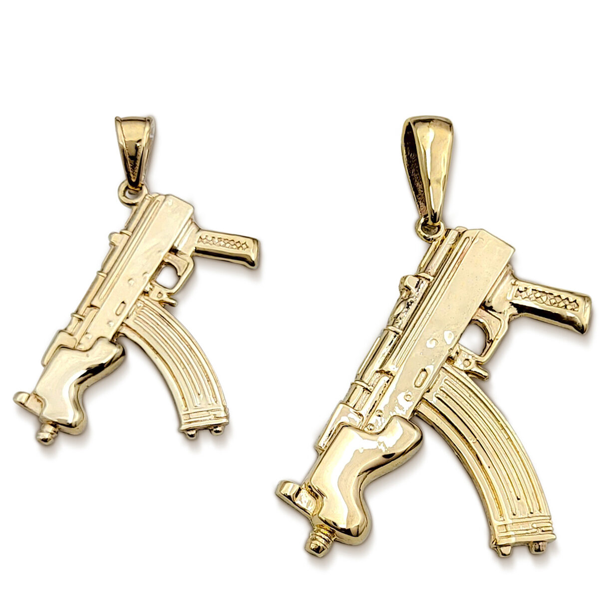 Solid 10K Yellow Gold Mini Draco Pistol, Real Gold Gun Pendant AK-47