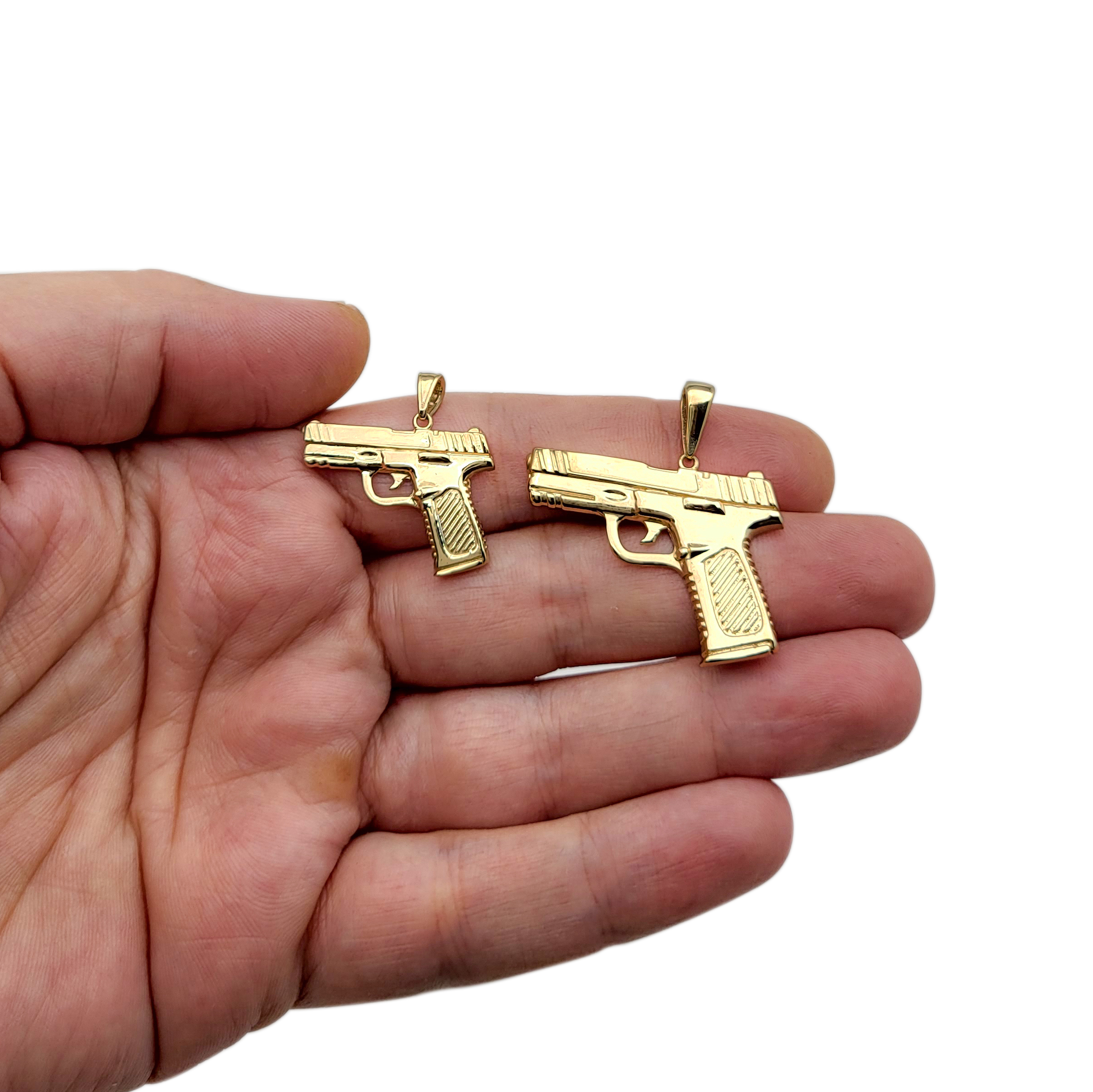 Solid 18K Yellow Gold 9mm Pistol Pendant, Real Gold Gun Pendant - Jahda 